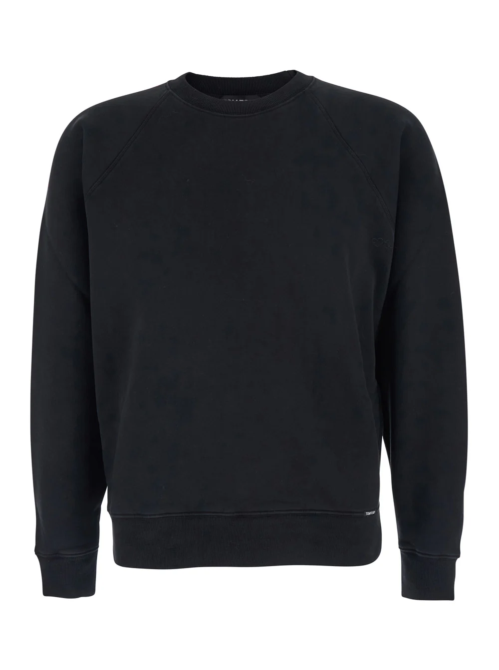 Tom Ford Black Crewneck Sweatshirt with Logo Patch on the Front in Cotton Man Sweatshirts