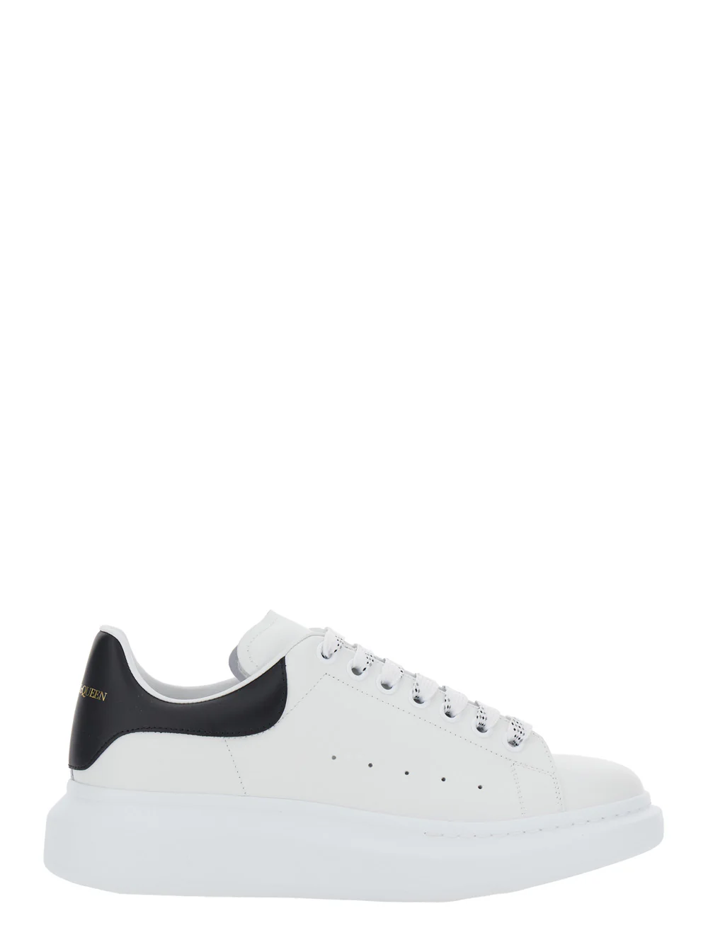 Alexander McQueen Black and White Low Top Sneakers with Logo Lettering on Tongue Contrasting Heel in Leather Man Calf