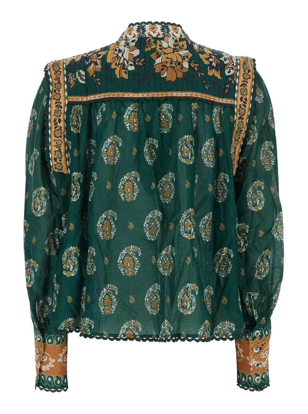 Farm Rio Ayla Dress with Button Cuffs and All-Over Floral Motif in Green Cotton for Women Shirts Blouses