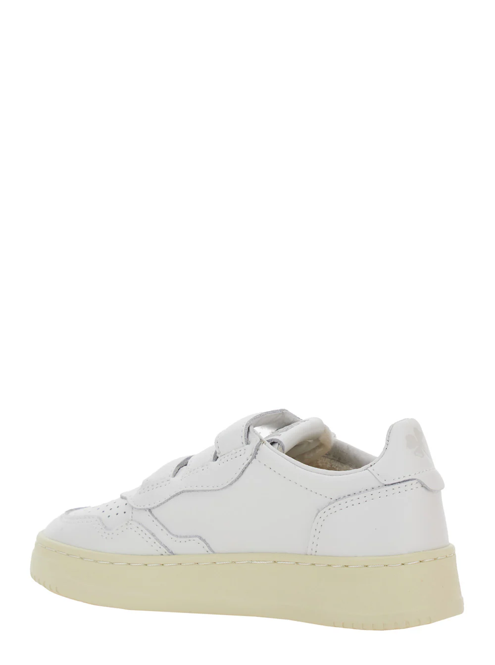 Autry Kids Kidstripes White Low Top Sneakers with Logo Patch on Tongue and Side in Leather Boy Cow