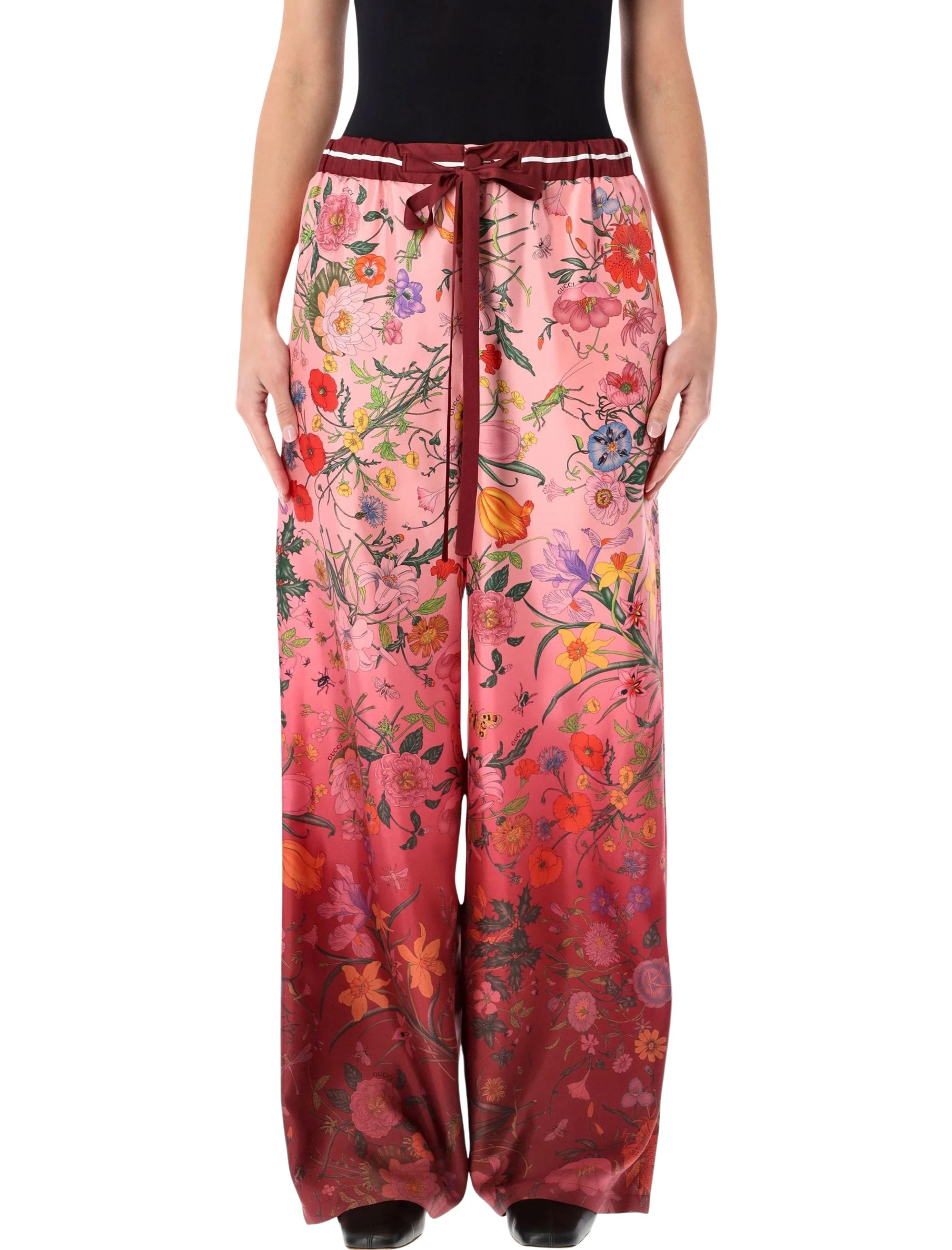 Gucci silk twill trousers with gradient Flora print Pink Red Ancora Multicolor Pant