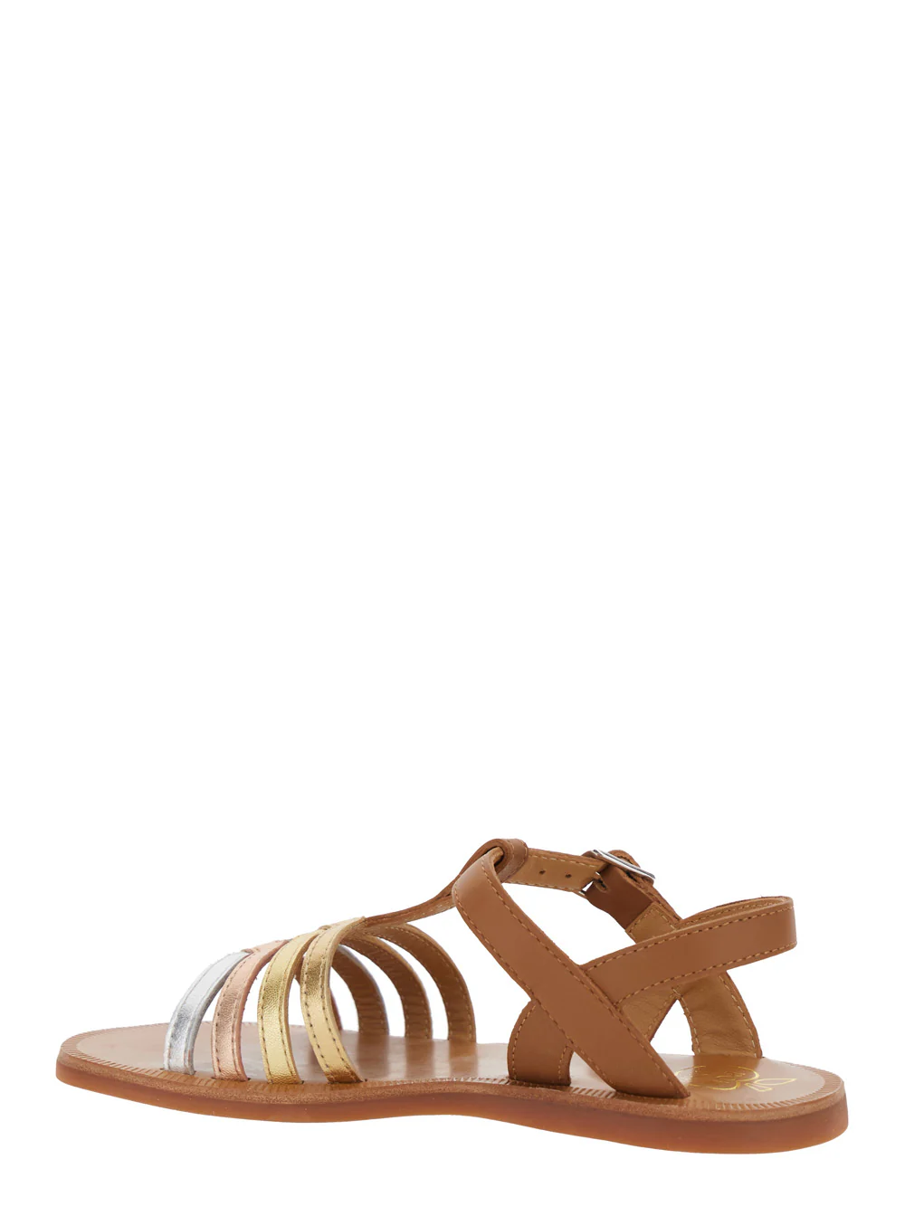 Pom D'Api Kids Plagette New Salome Brown Open Toe Sandals with Band Details in Leather Girl Flat Shoes