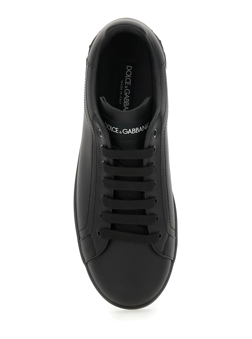 Dolce & Gabbana Portofino Black Low Top Sneakers with Logo Lettering Detail in Smooth Leather Man Polyester Lamb Sheep Rubber Dolce & Gabbana Portofino Black Low Top Sneakers with Logo Lettering Detail in Smooth Leather Man Polyester Lamb Sheep Rubber