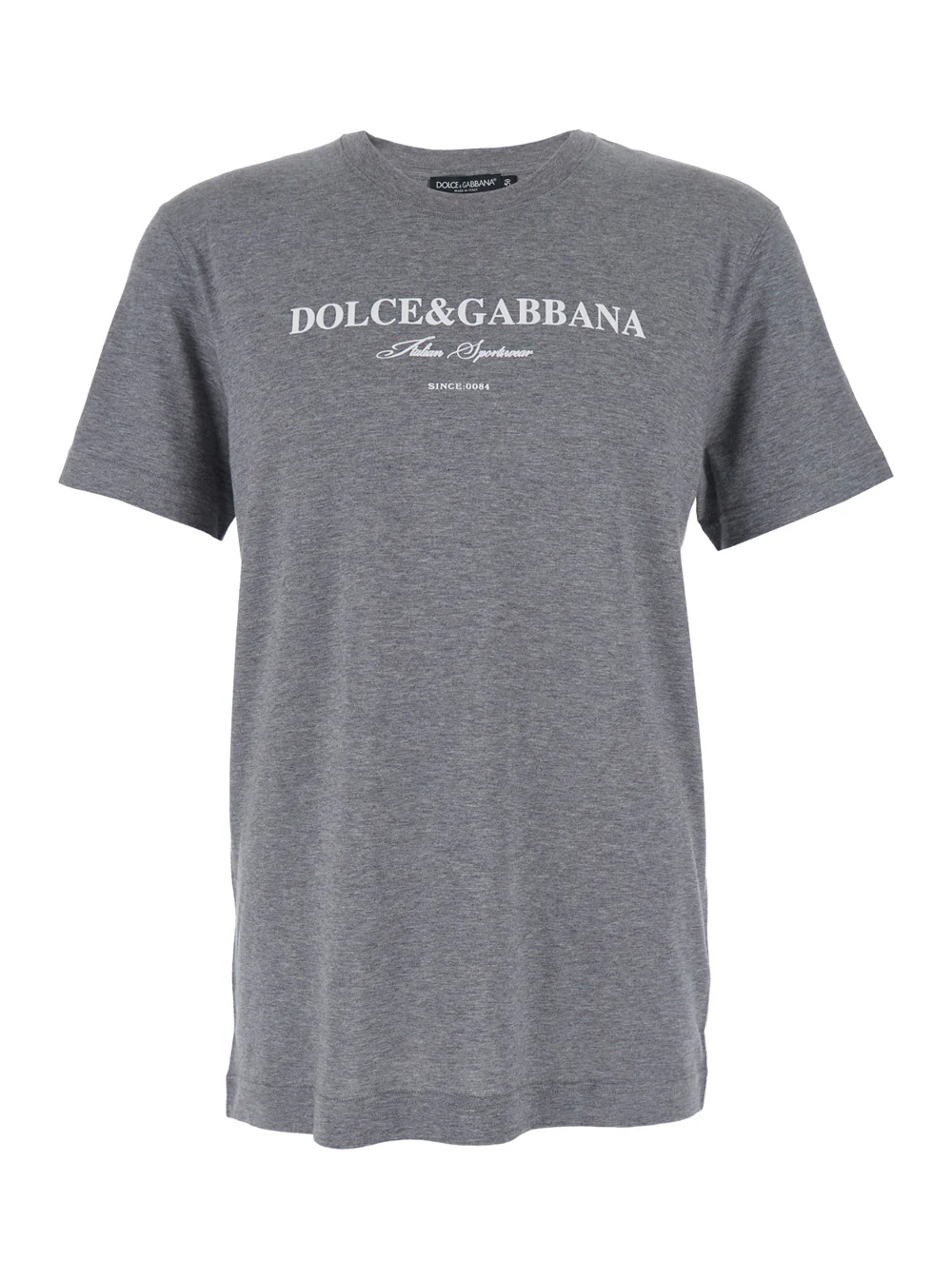 Dolce & Gabbana Grey Crewneck T-Shirt with Logo Lettering Print on the Front in Cotton Man Tshirts And Polo Shirts