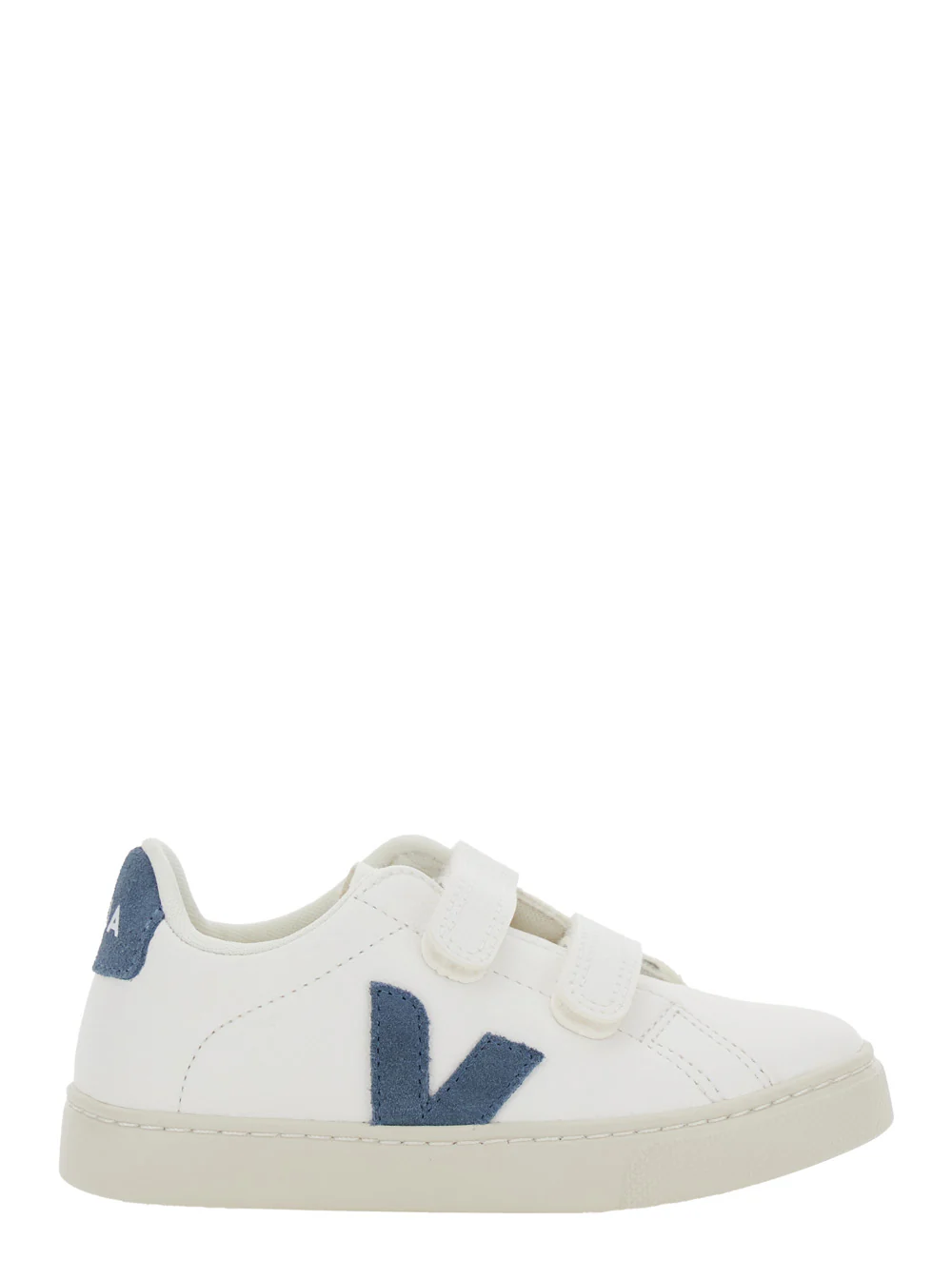 Veja Kids Epslar White Sneaker With Hook-And-Loop Closure And Logo On The Side Leather Boy