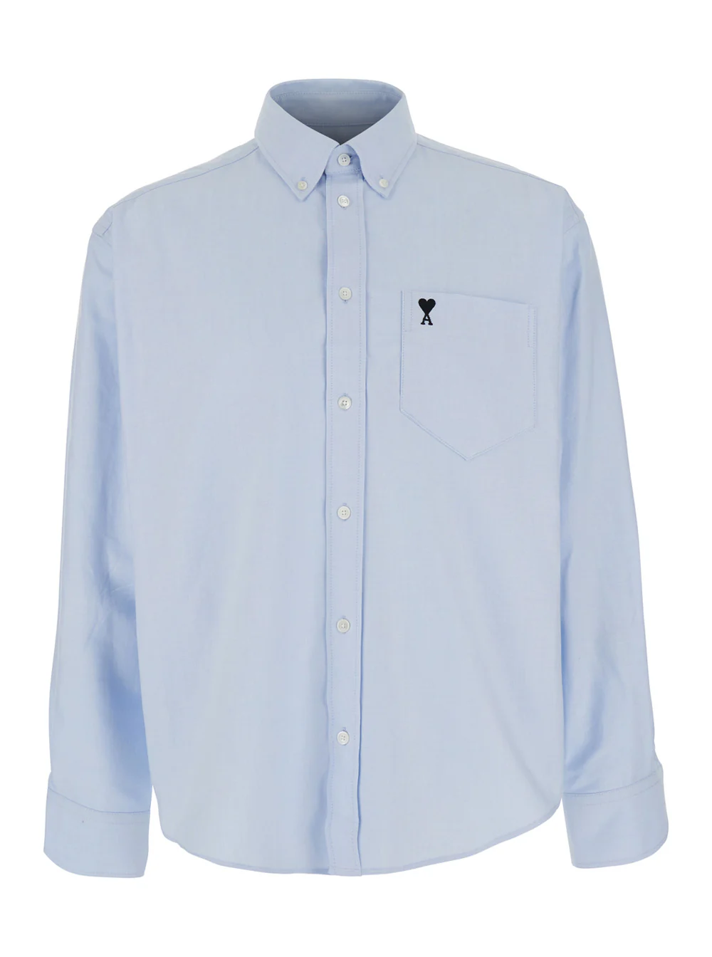 AMI Paris Light Blue Shirt With Button Down Collar And Adc Embroidery In Cotton Man Blouses