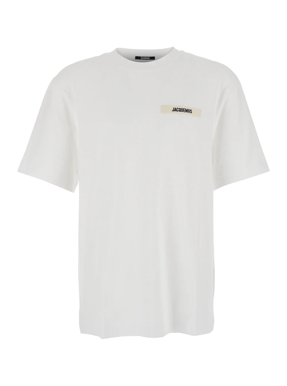Jacquemus T-Shirt Le Gros Grain Crew Neck With Logo Patch On The Front White Cotton For Men Tshirts And Polo Shirts Jacquemus T-Shirt Le Gros Grain Crew Neck With Logo Patch On The Front White Cotton For Men Tshirts And Polo Shirts