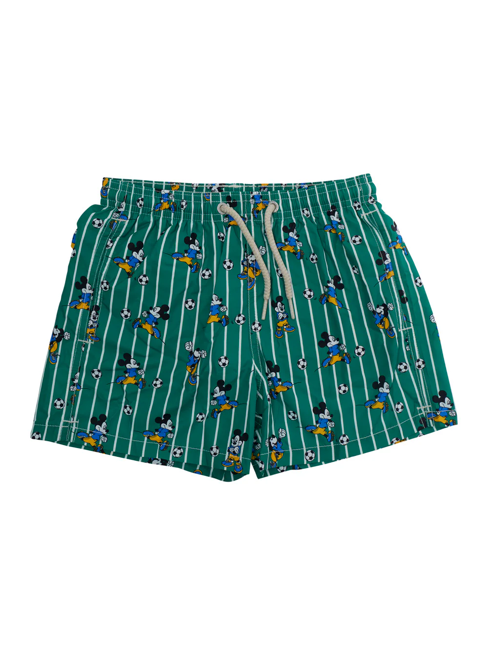 Mc2 Saint Barth Kids Jean Lighting - Mickey Goal Doucle Stripes Green Tech Fabric Swimwear For Kids Beachwear