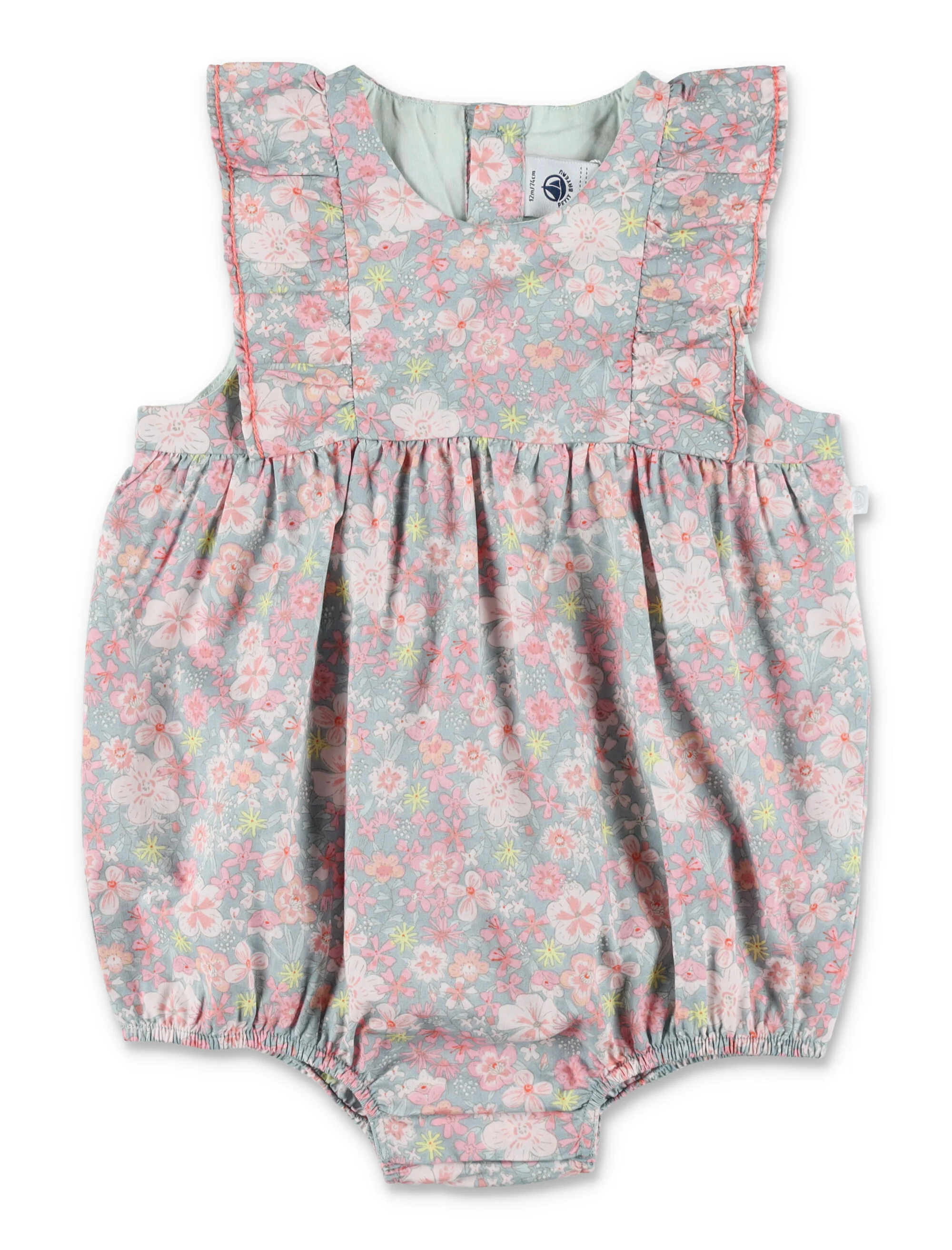 Petit Bateau Sleeveless Floral Cotton Romper Blue/multicolor Jumpsuit