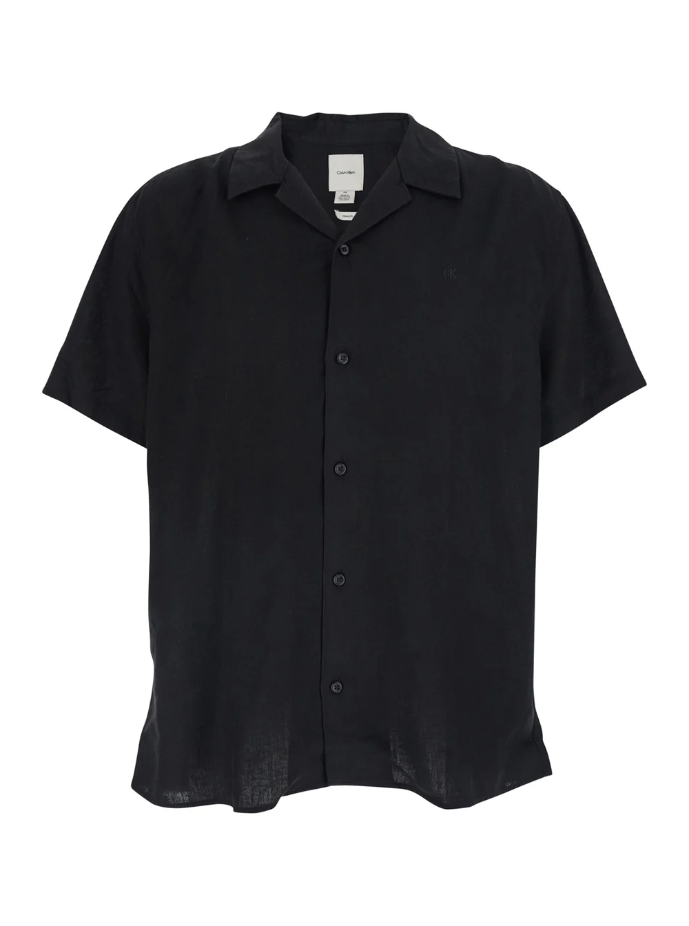 Calvin Klein Shirt SS CAMP COLLAR SOLID LINEN CLASS Black with and Long Sleeves in Women Lyocell Blouses