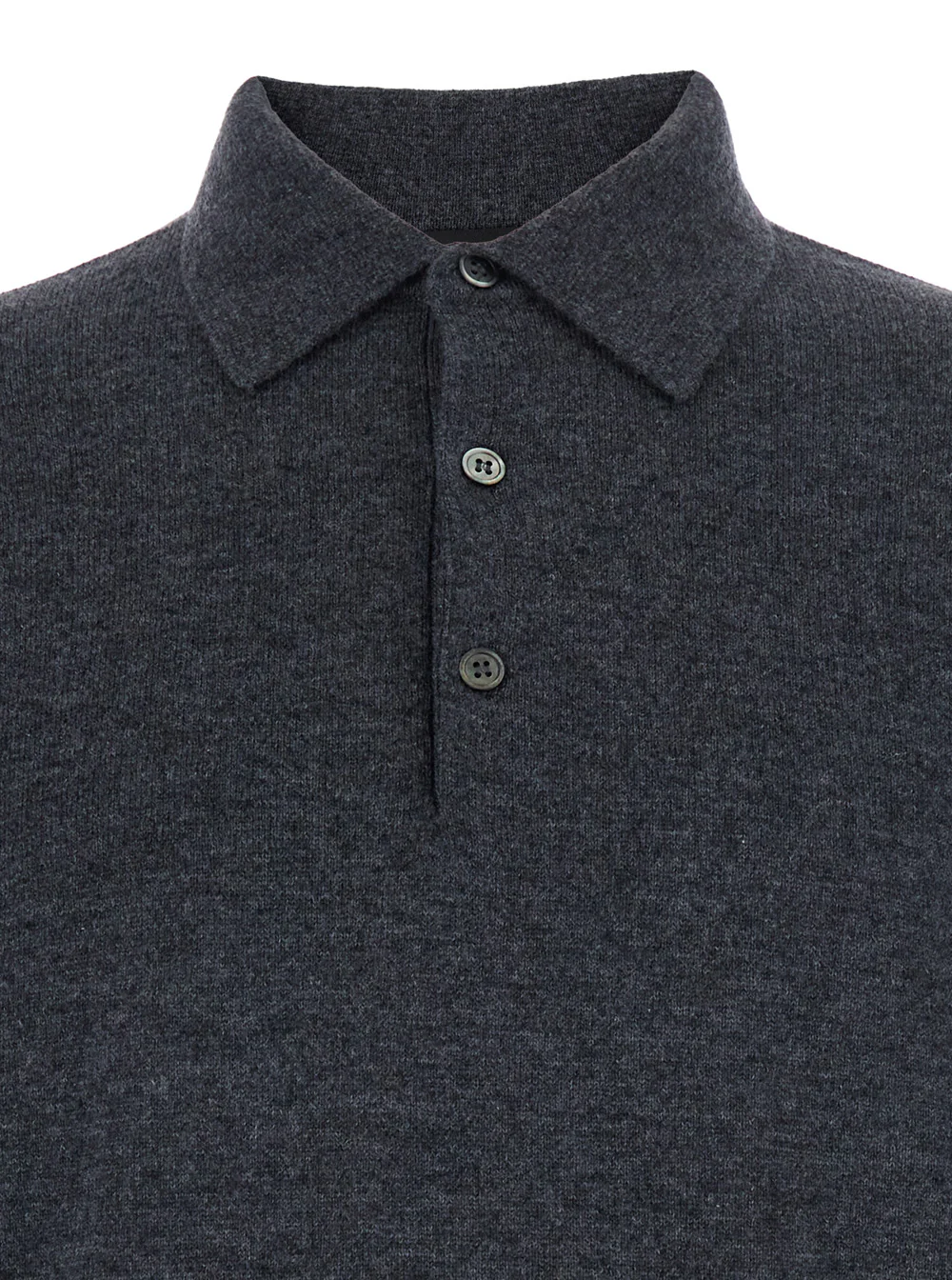Plain Grey Sweater with Polo Shirt Style Collar and Long Sleeves in Wool Blend Man Cashmere Jersey Plain Grey Sweater with Polo Shirt Style Collar and Long Sleeves in Wool Blend Man Cashmere Jersey