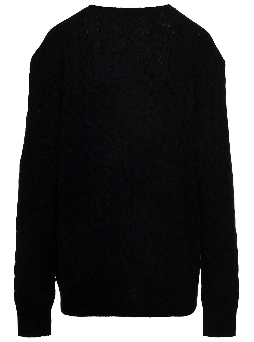 Polo Ralph Lauren Black Sweater with braided Design and Logo on the Front in Wool Cashmere Man Jersey