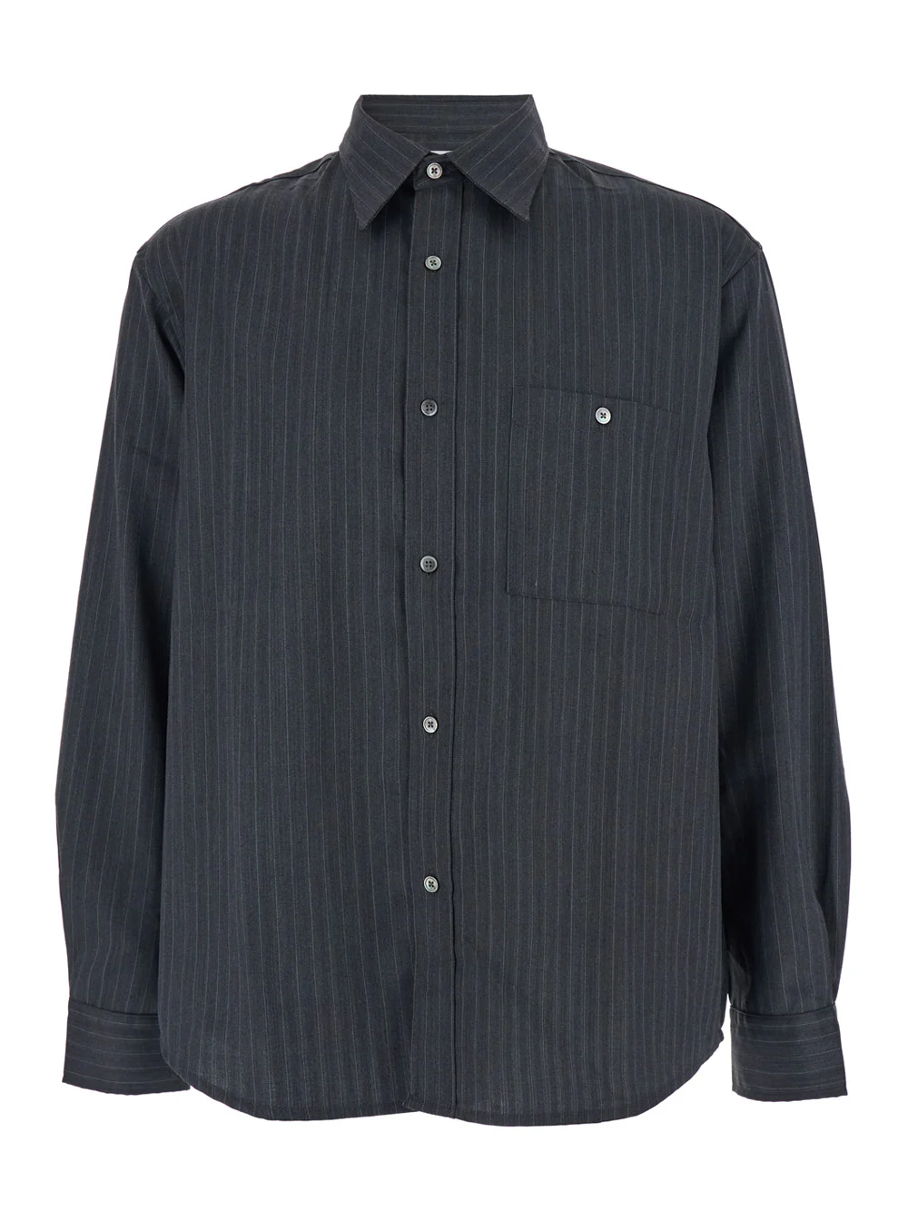 Tonywack Grey Pinstriped Shirt with Pointed Collar in Wool Blend Man Polyester And Blouses