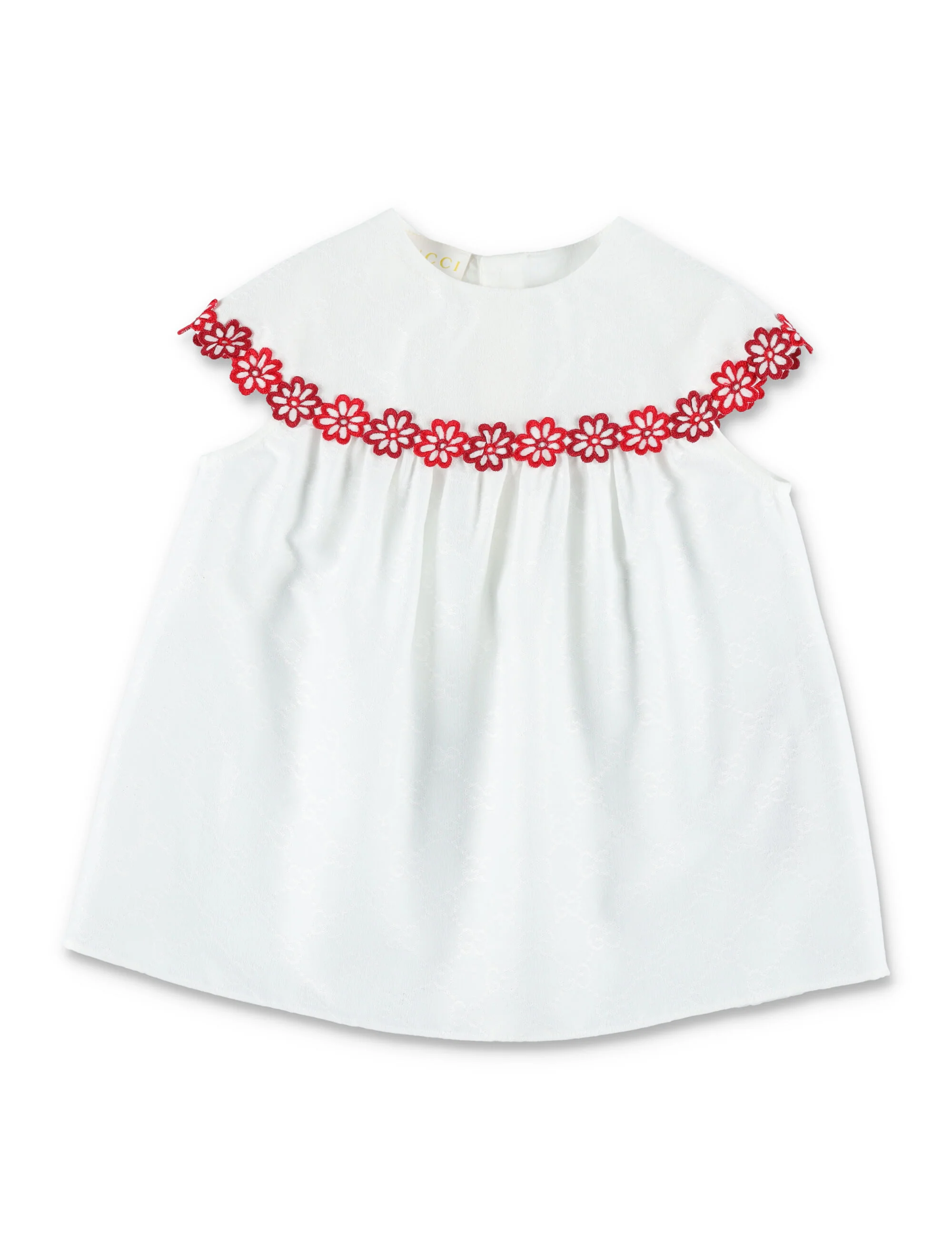 Gucci Baby Embroidered Cotton Dress White/red