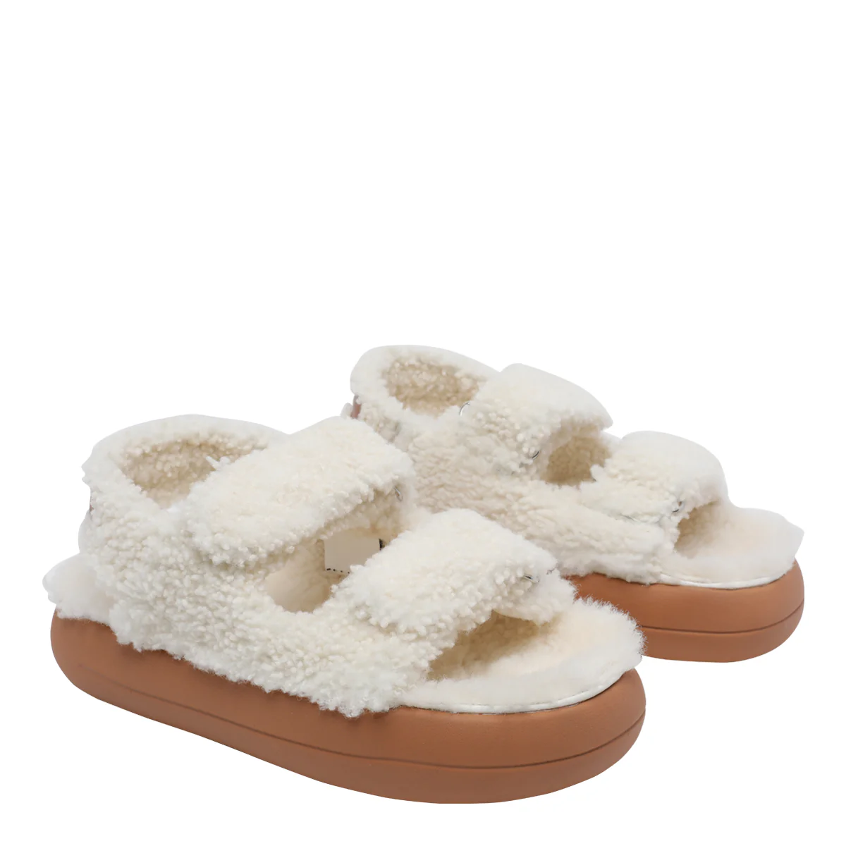 Moon Boot Sandals White Shearling/rubber Sole