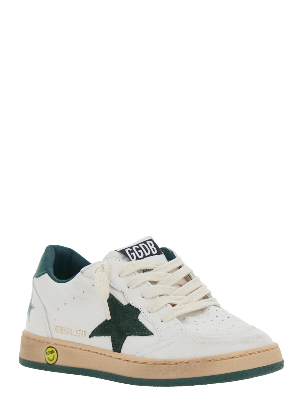 Golden Goose Kids Sneaker Ballstar Low Top with Star Patch on the Side and Maxi Lettering Back in White Leather for Kids Goat Cow
