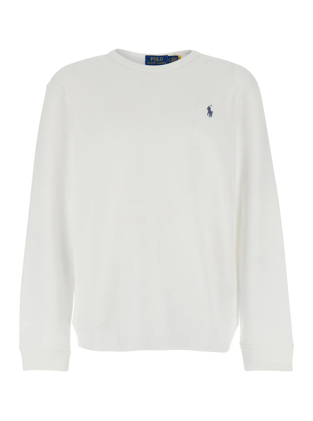 Polo Ralph Lauren White Crewneck Sweatshirt with Embroidered Logo on Front in Cotton Man Polyester Sweatshirts