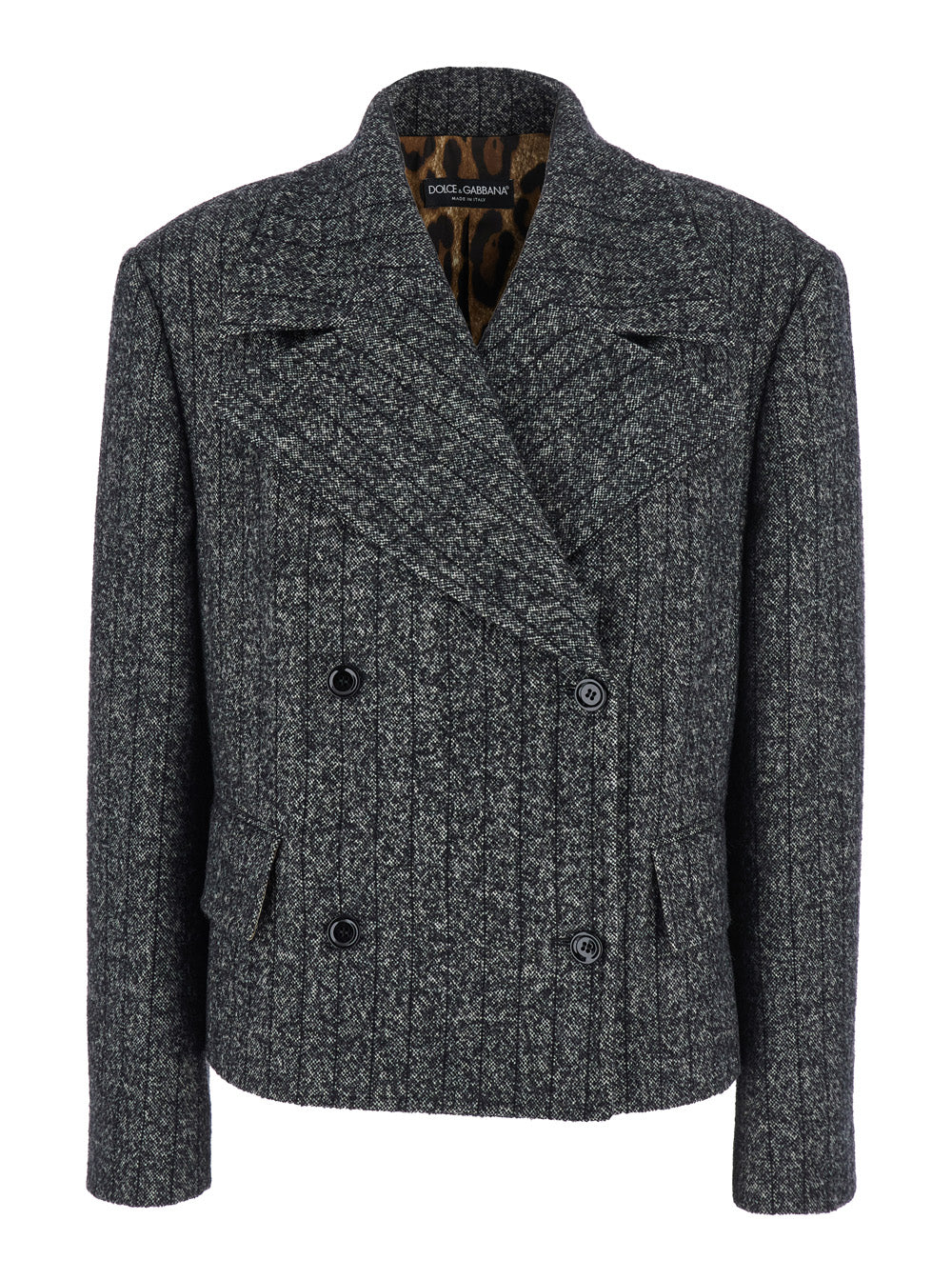 Dolce & Gabbana Grey Double-Breasted Jacket with Notched Revers in Wool Blend Woman Blazers