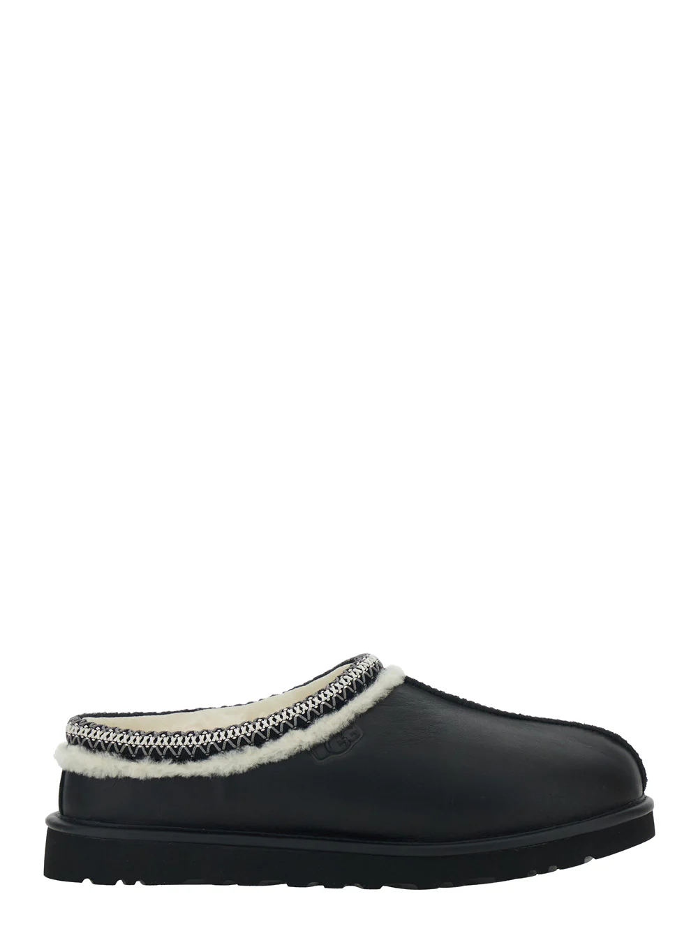 UGG Tasman Black Mules with Embossed Logo in Leather Man Textile Flat Shoes