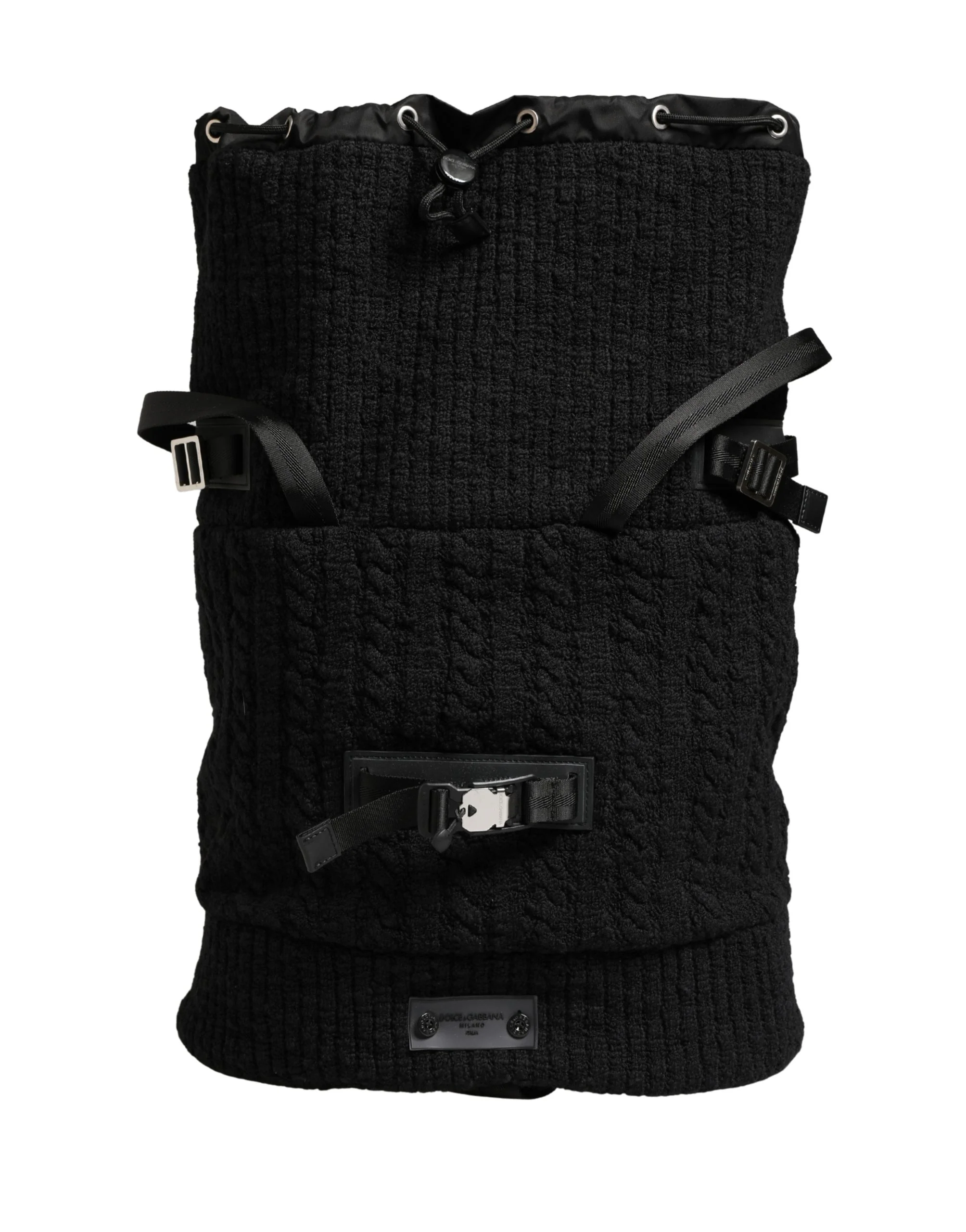 Dolce & Gabbana Black Tricot Wool Blend Duffel Backpack Travel Borse Bag Accessory