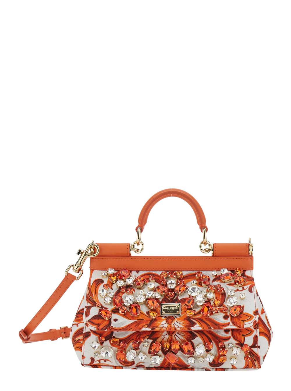 Dolce & Gabbana Sicily Embellished Orange Hand Bags