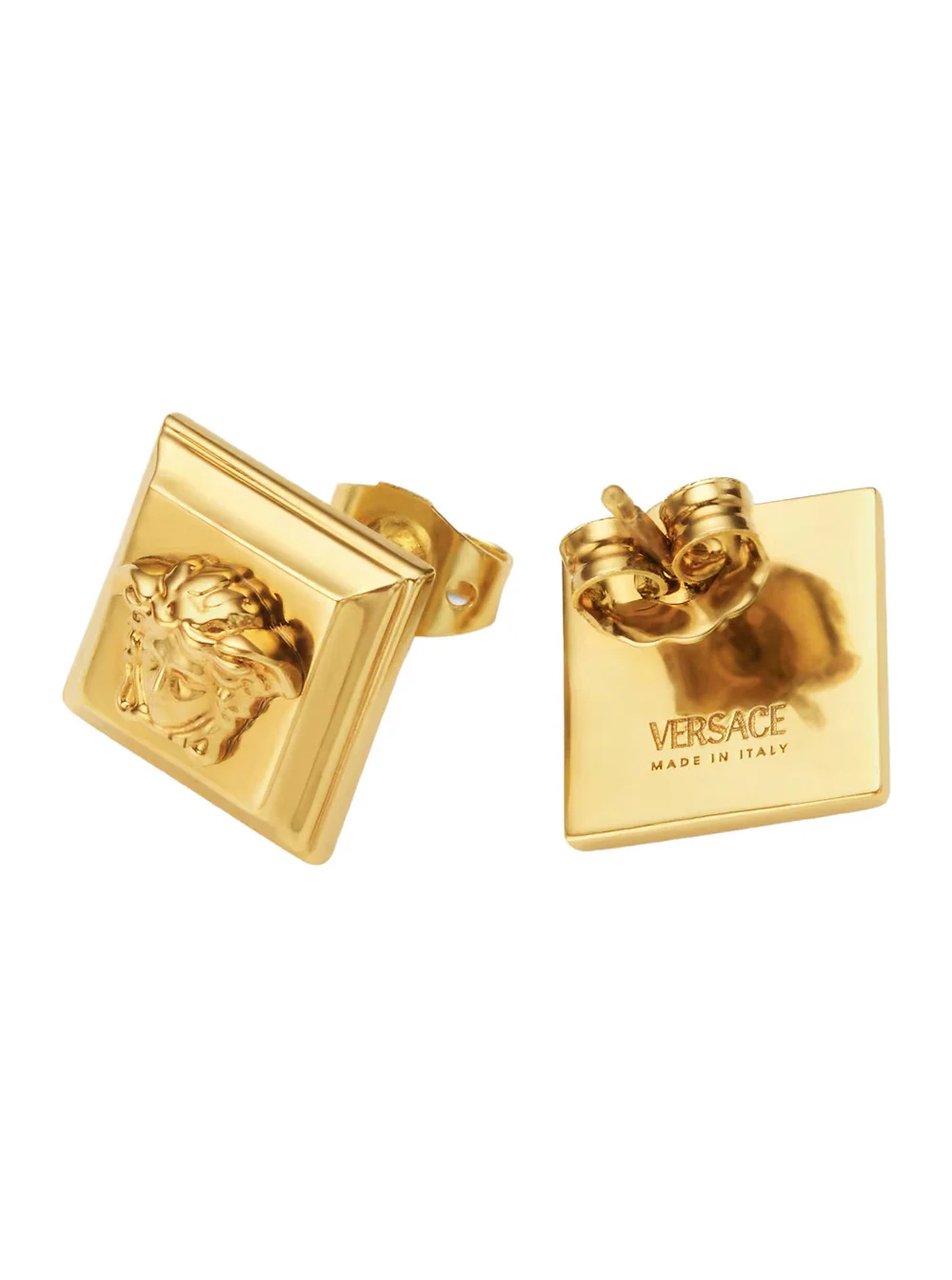 Versace Square Design Earrings with Medusa Head Details in Gold-Colored Brass for Women Metallic