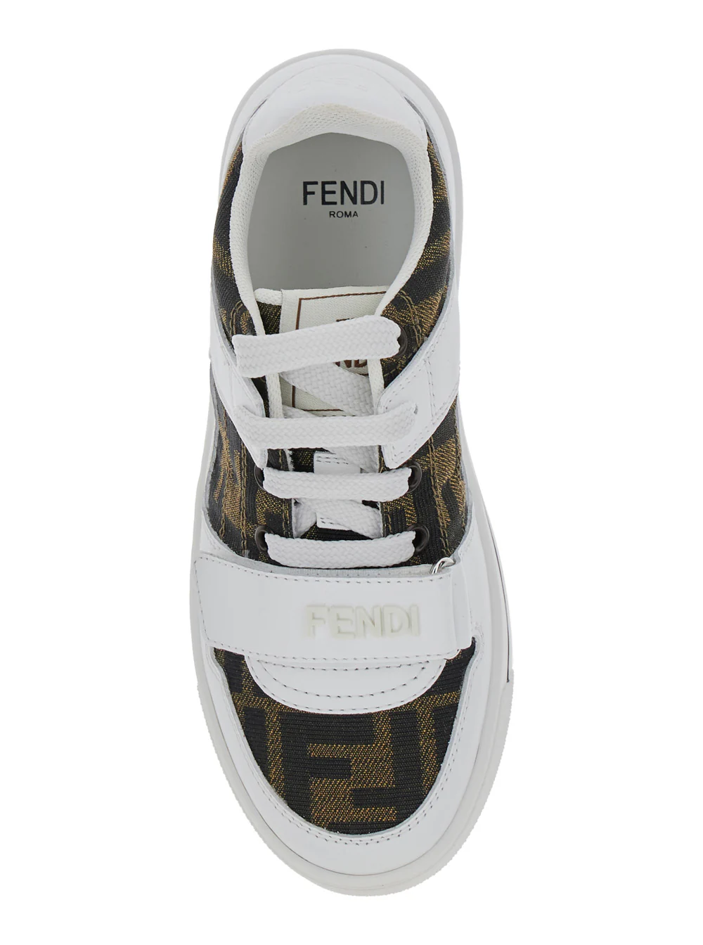 Fendi Kids White Sneakers with All-Over FF Motif in Leather Boy Calf
