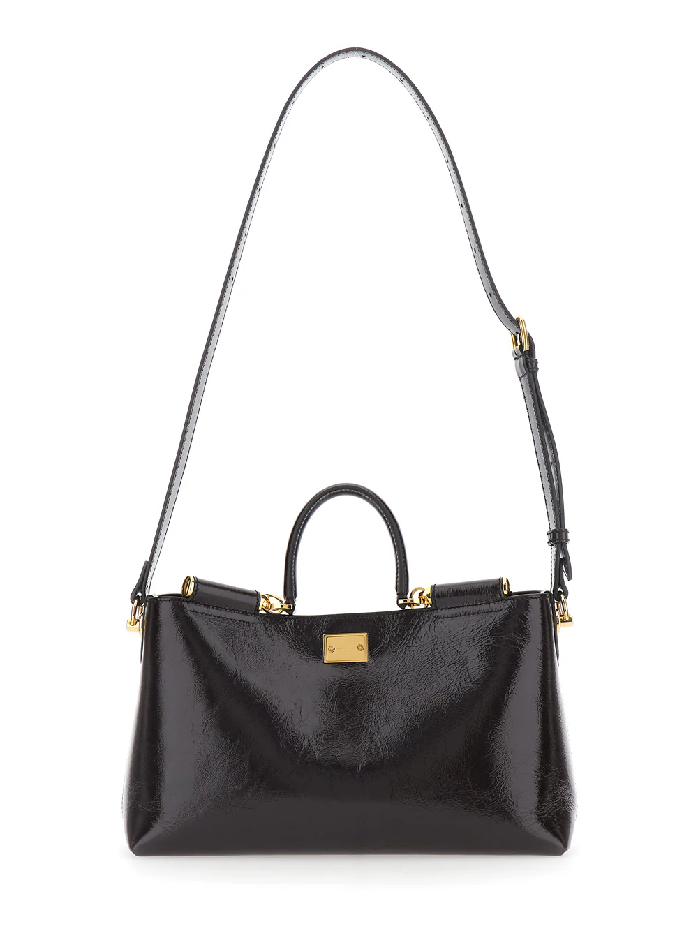Dolce & Gabbana Vittoria Brown Handbag with Adjustable Shoulder Strap and Logo Plate on Front in Leather for Women Calf Hand Bags