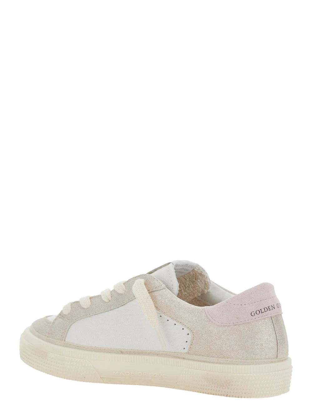 Golden Goose Kids May White Low Top Sneakers with Logo on the Tongue and Star Shaped Detail Side in Leather Girl Goat Cow