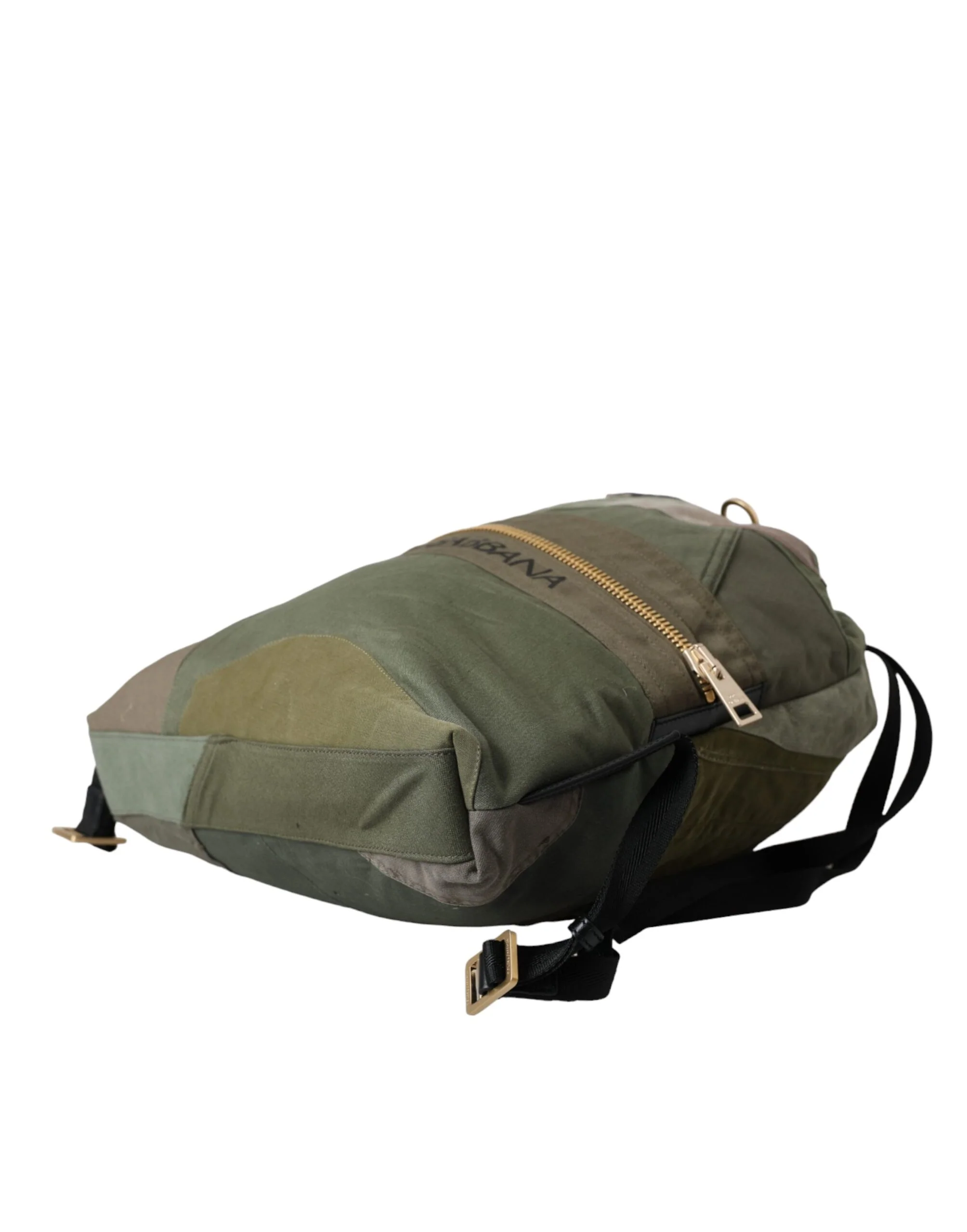 Dolce & Gabbana Military Green Patchwork Rucksack Backpack Bag Canvas