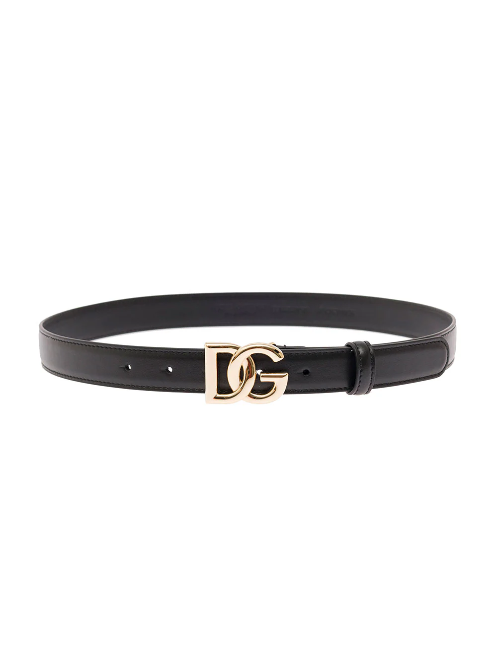 Dolce & Gabbana Thin Belt With Dg Buckle Black Gold Metal Leather For Women Calf