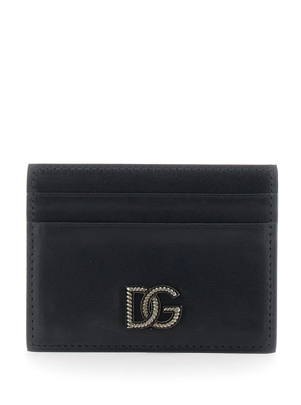 Dolce & Gabbana Black Card holder with Logo Plate on the Front in Leather for Men Viscose Products
