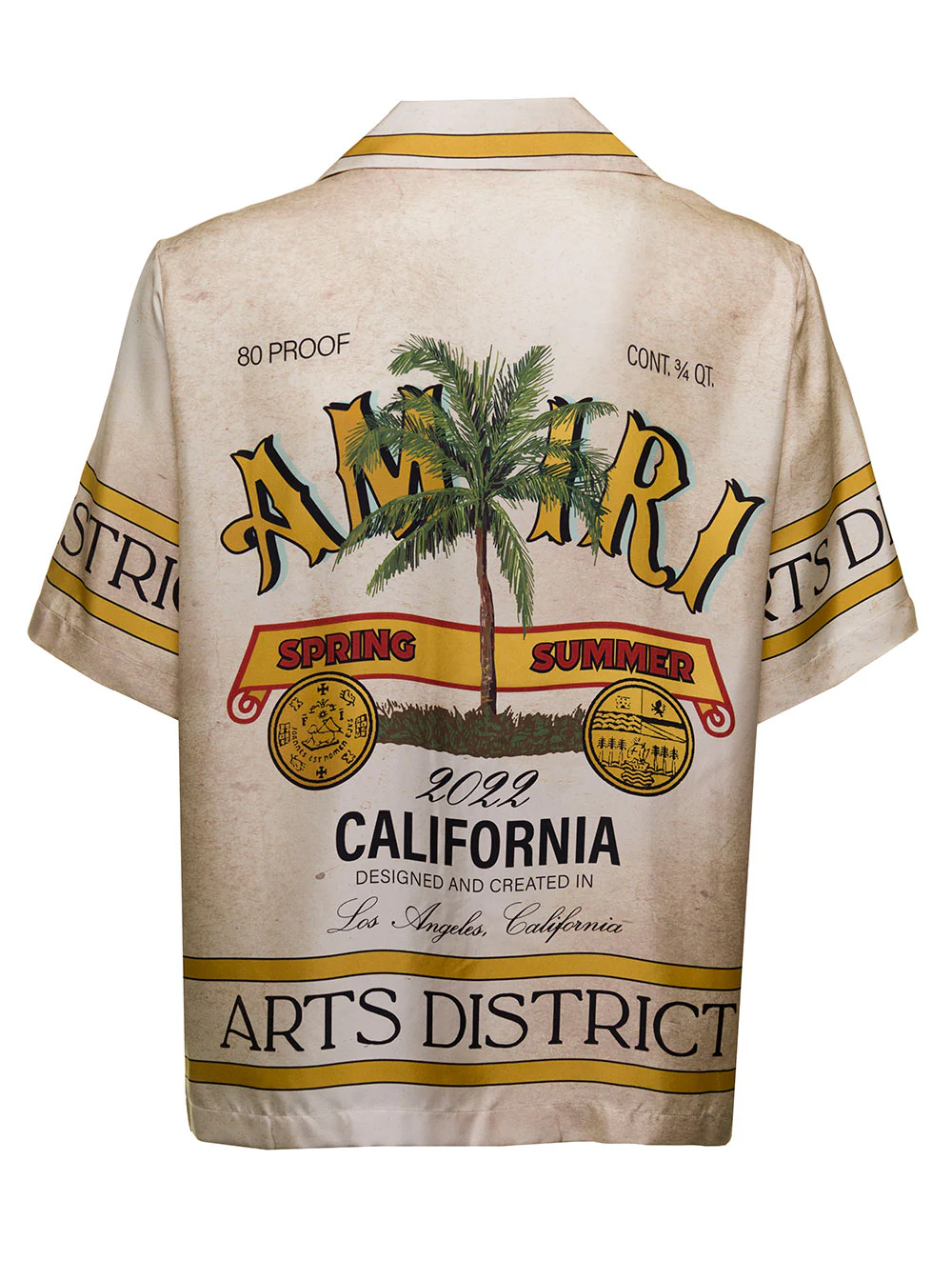 Amiri Mens Rum Label Silk Bowling Shirt Beige And Blouses