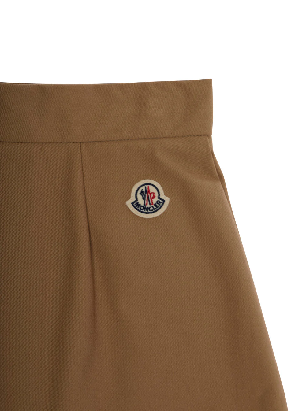 Moncler Kids Beige Pleated Skirt with Logo Patch on Back in Cotton Girl Elastane