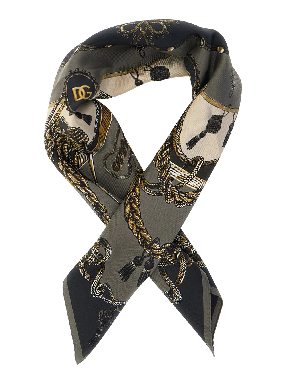 Dolce & Gabbana Gray Printed Scarf for In Silk Men Grey Scarfs And Foulards