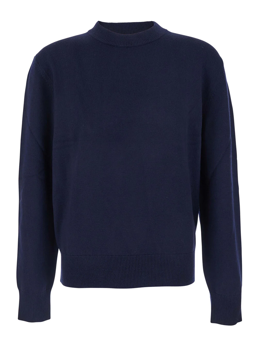 Sunflower Blue Crew Neck Sweater with Dropped Shoulder in Wool Blend Man Blu Jersey