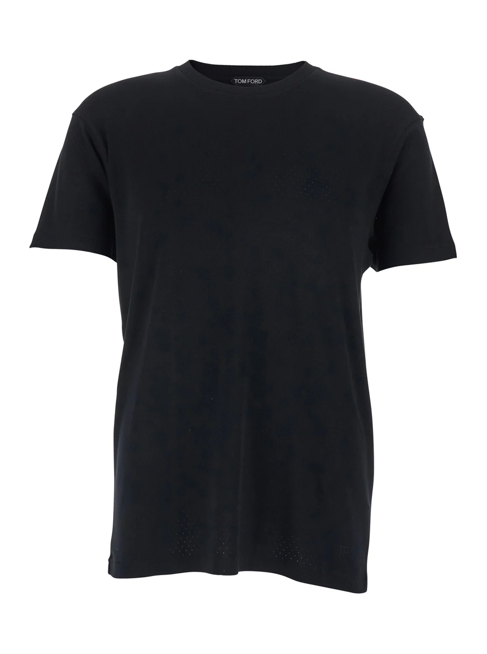 Tom Ford Black T-Shirt with Logo Embroidery on the Front and Perforated Design in cotton Man Tshirts Polo Shirts