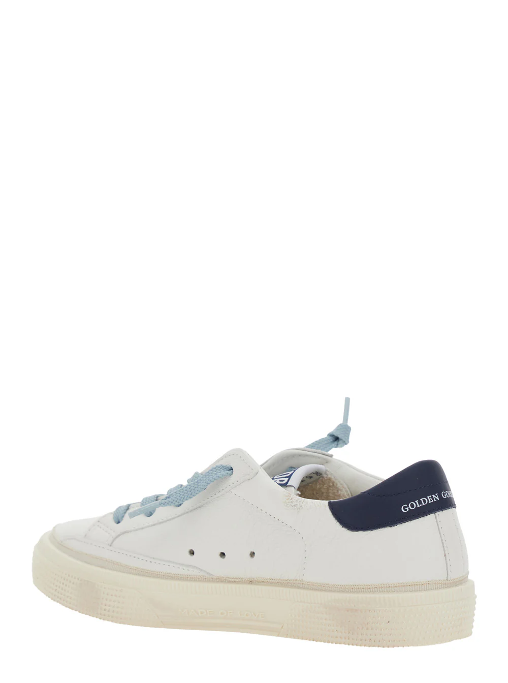 Golden Goose Kids Sneaker May Low Top with Star Patch on the Side and Logo Tongue in White Leather for Kids Goat Cow
