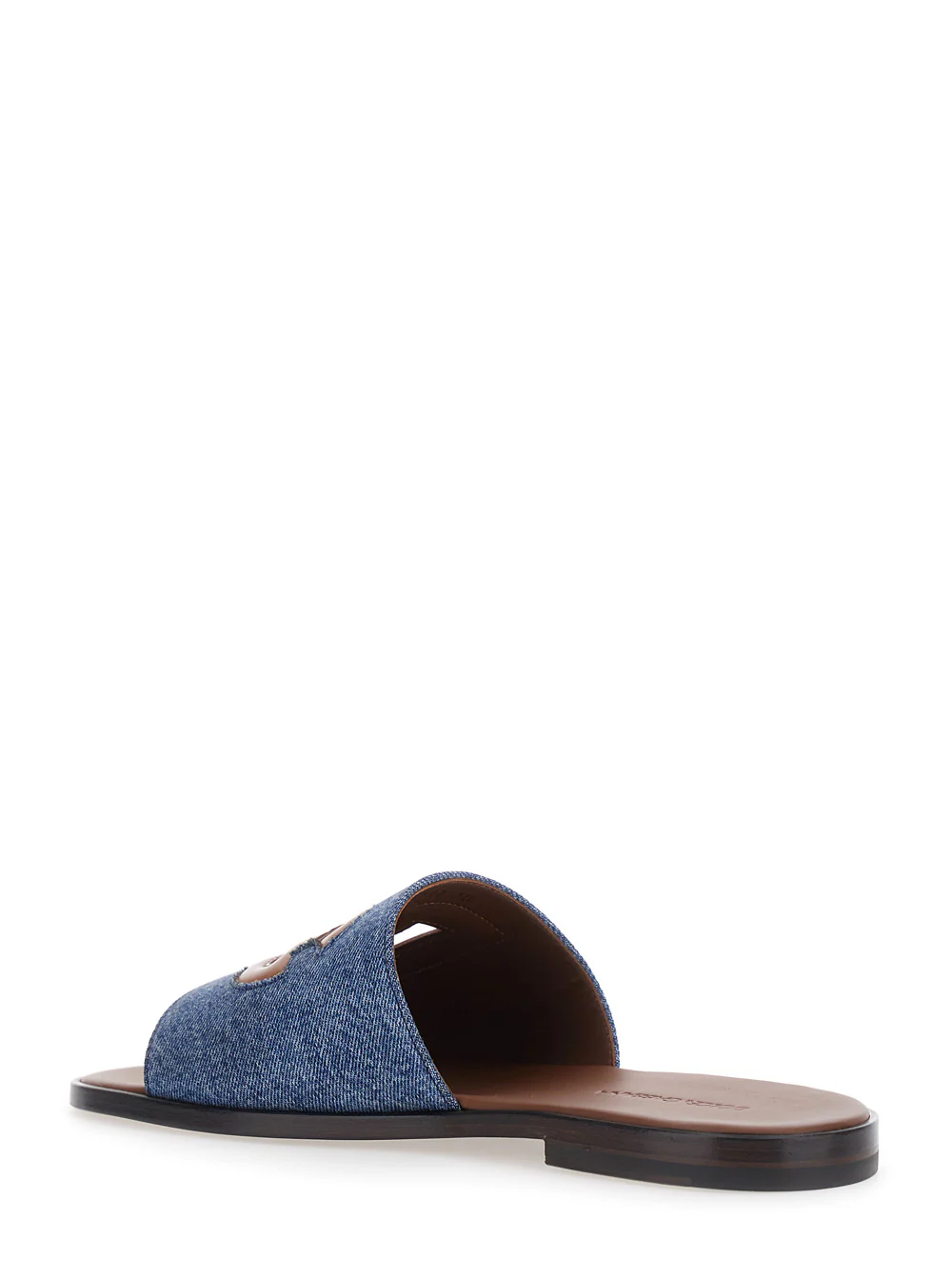 Dolce & Gabbana Brown Sandals with Cut-Out Logo and Denim Strap in Leather for Men Lamb Flat Shoes