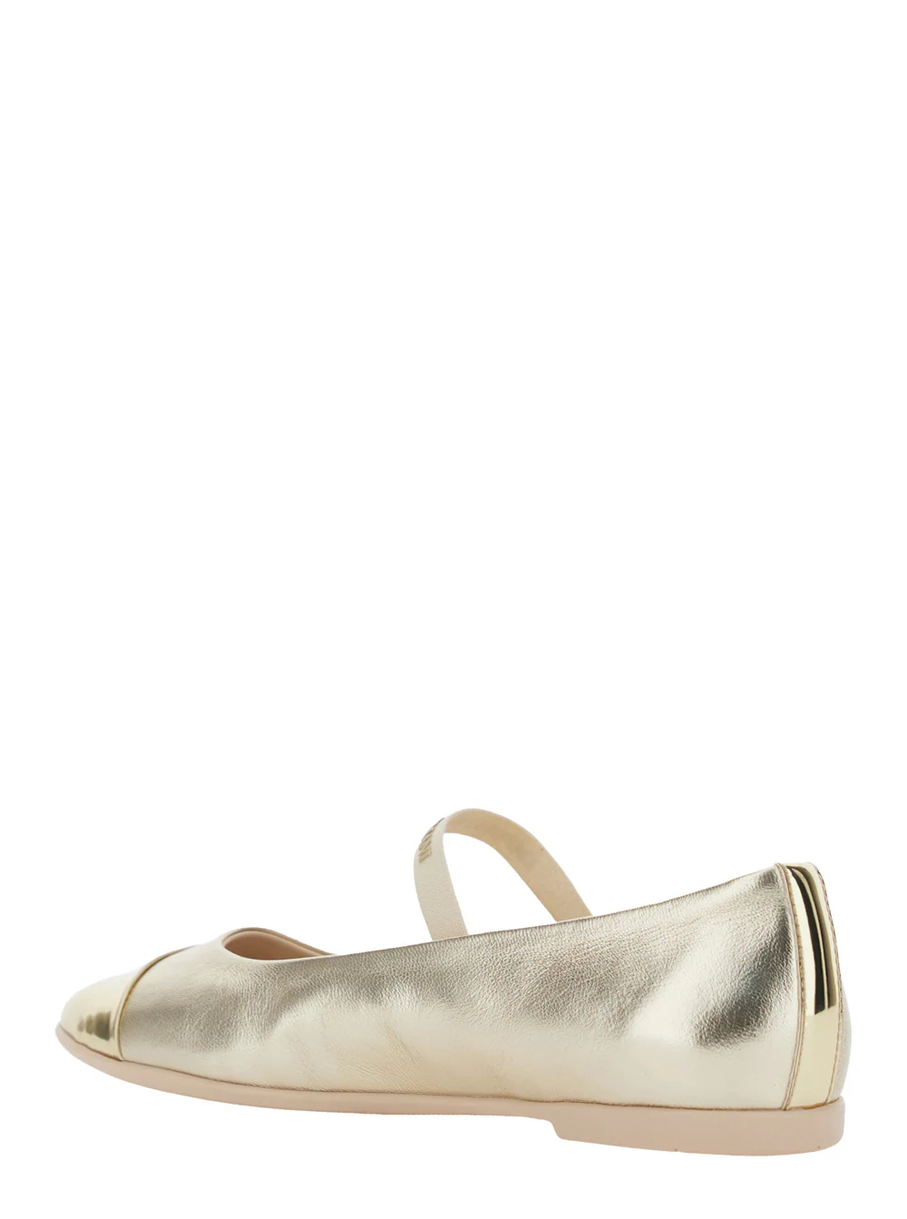 Emporio Armani Kids Metallic Ballet shoes with Logo Lettering Strap in Laminated Leather for Girls Calf Ballerinas