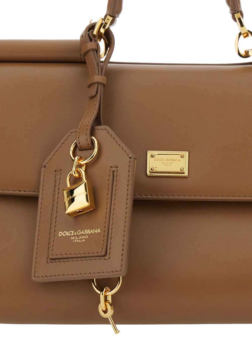 Dolce & Gabbana Brown Medium Handbag My Sicily with Padlock Detail and Adjustable Removable Strap In Leather for Women Calf Pvc Hand Bags