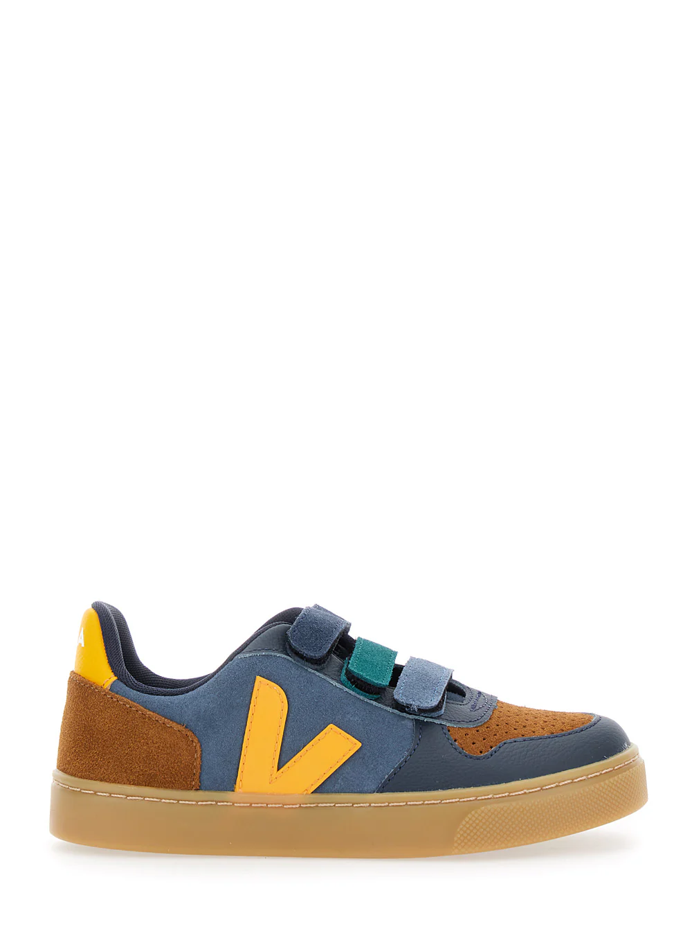 Veja Kids V-10 Multicolor Low Top Sneakers with Logo Patch on the Side and Lettering Heel in Suede Boy