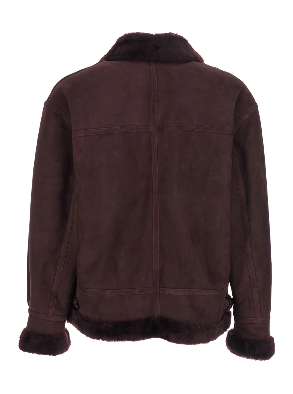 Arma Sano Bordeaux Shearling Jacket with Belt Detail and Fur Trims in Suede Woman Lamb Furs