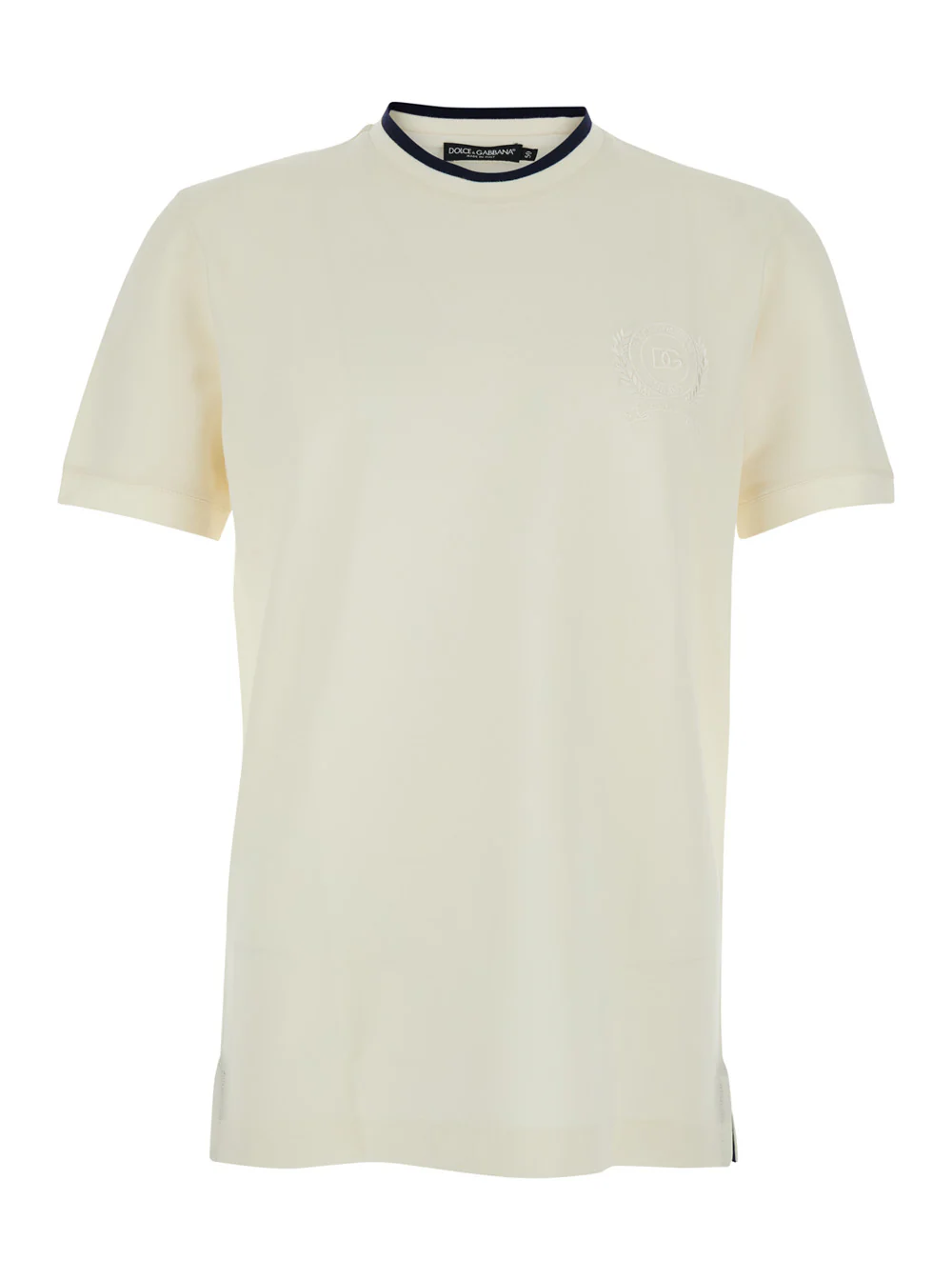 Dolce & Gabbana White Crew Neck T-shirt with logo on the front in Tech Fabric men Polyester Tshirts And Polo Shirts