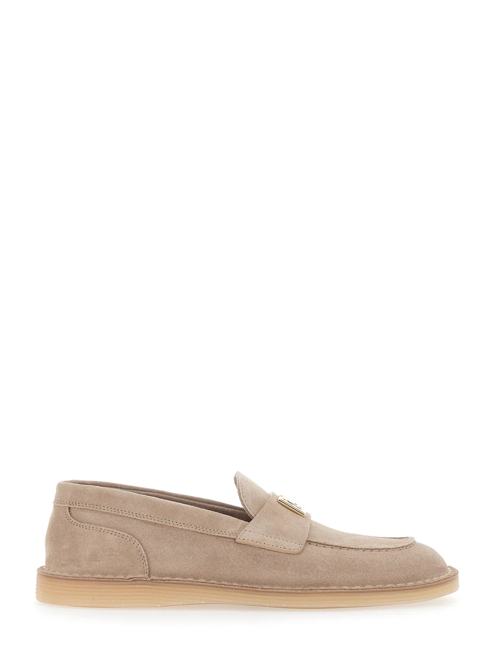 Dolce & Gabbana Beige Loafers with Logo Plate on the Front in Suede for Women Calf