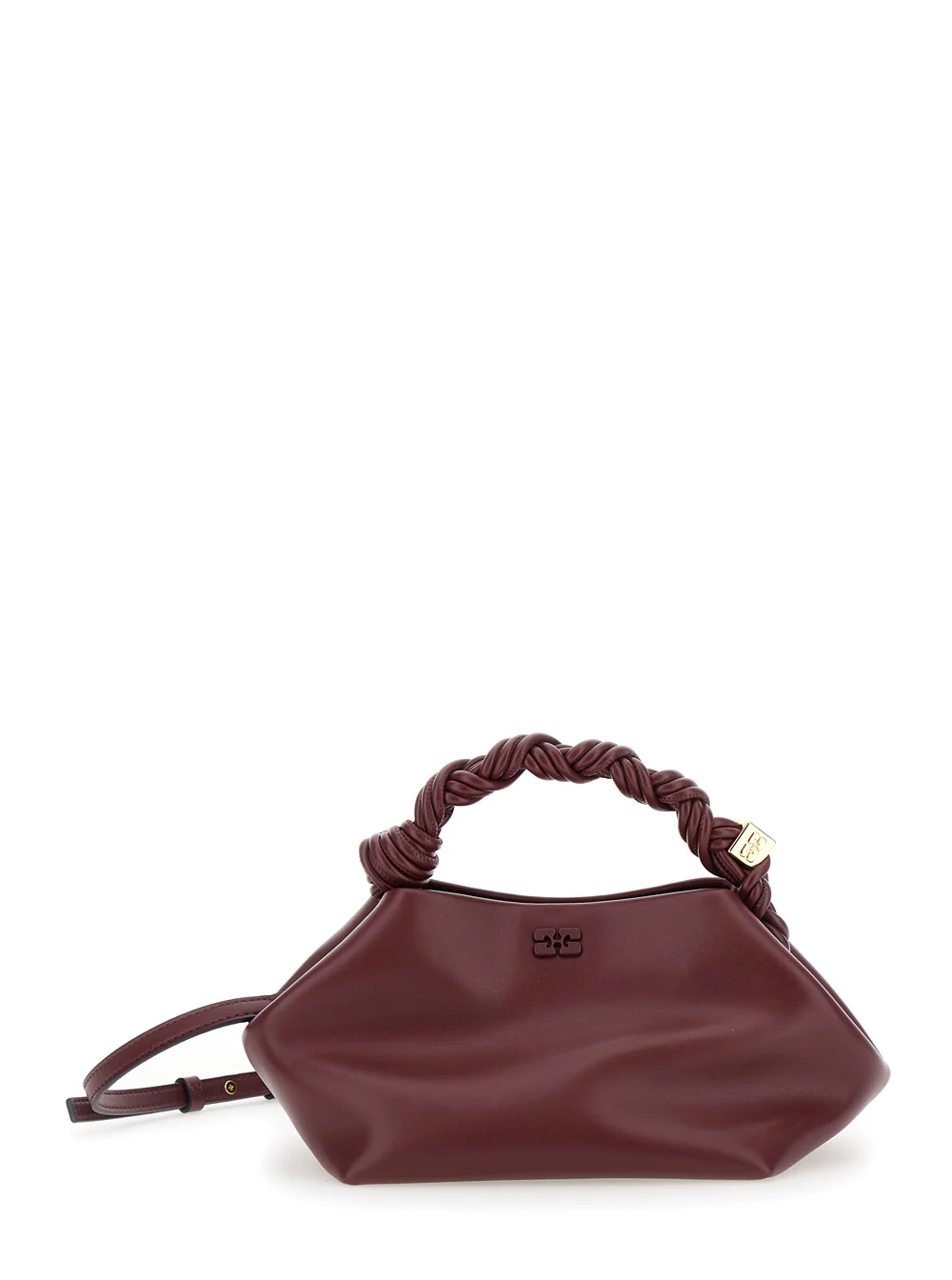Ganni Handbag Bou Piccola With Butterfly Logo And Woven Leather Handle Bordeaux Woman Red Hand Bags