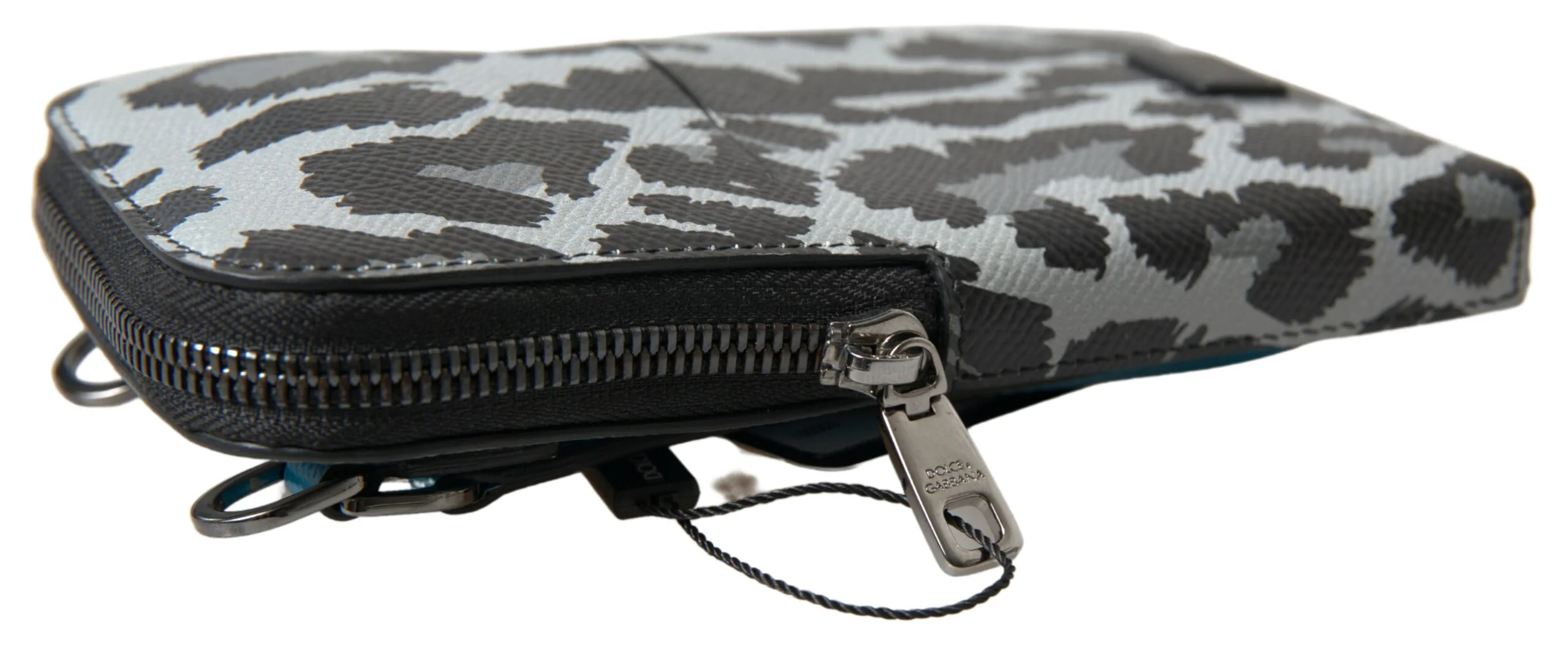 Dolce & Gabbana Gray Leopard Leather Men Purse Crossbody Sling Phone Bag Patterned
