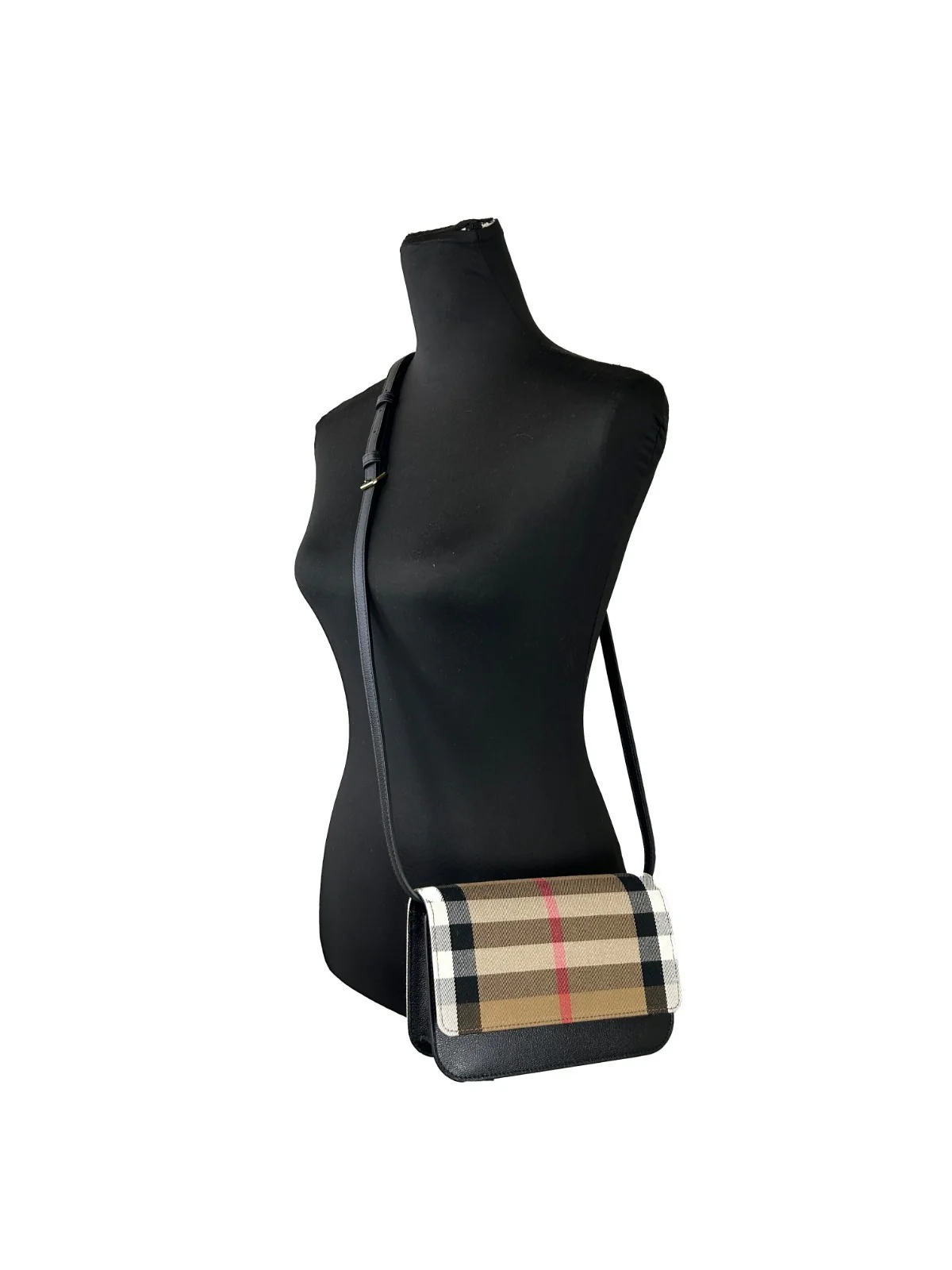 Burberry Small Leather Madison Crossbody Check Bag Gold Canvas