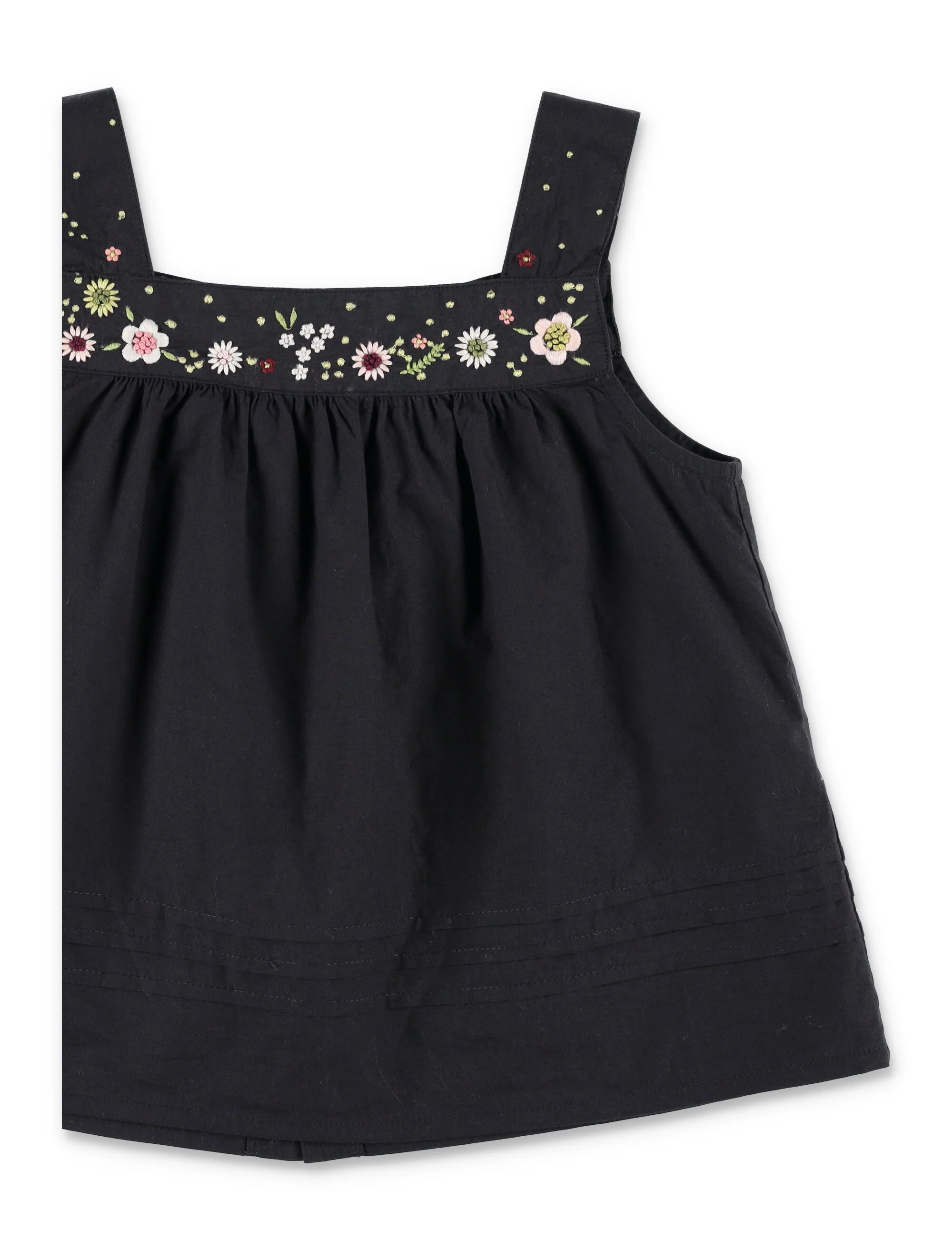 Bonpoint Elija Hand-Embroidered Pleated Blouse Black Organic Cotton Top