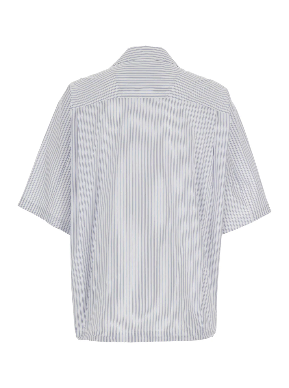 Juun.J Blue Bowling Shirt with Cuban Collar and All-Over Striped Motif in Cotton Blend Man Light Polyester Blouses